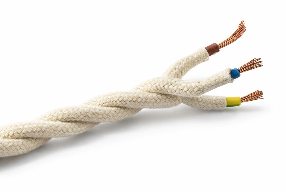 Câble électrique textile torsadé couleur lin 3x0.75mm² avec terre pour luminaires
